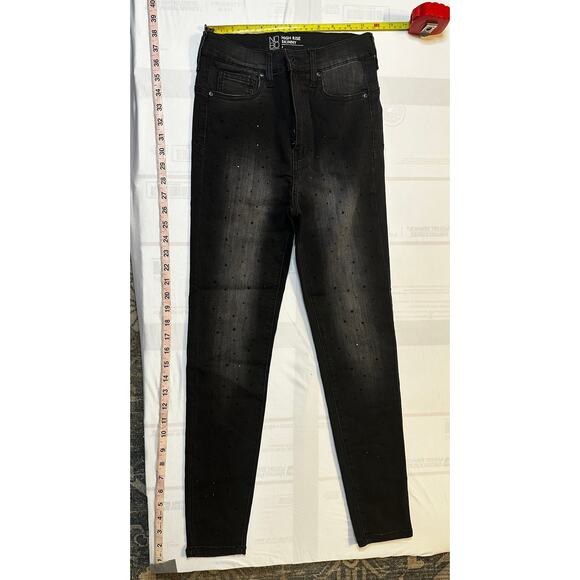 ✨ NOBO Juniors High Rise Skinny Jeans | Black Rhinestone Studded Sz 7 - Picture 5 of 7